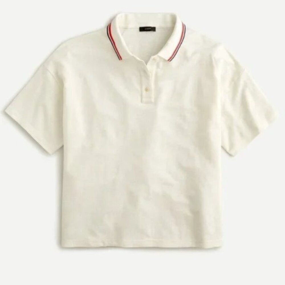 NWT J.Crew XS/S Oversized Pique Polo T-Shirt Linen Cotton Blend Ivory